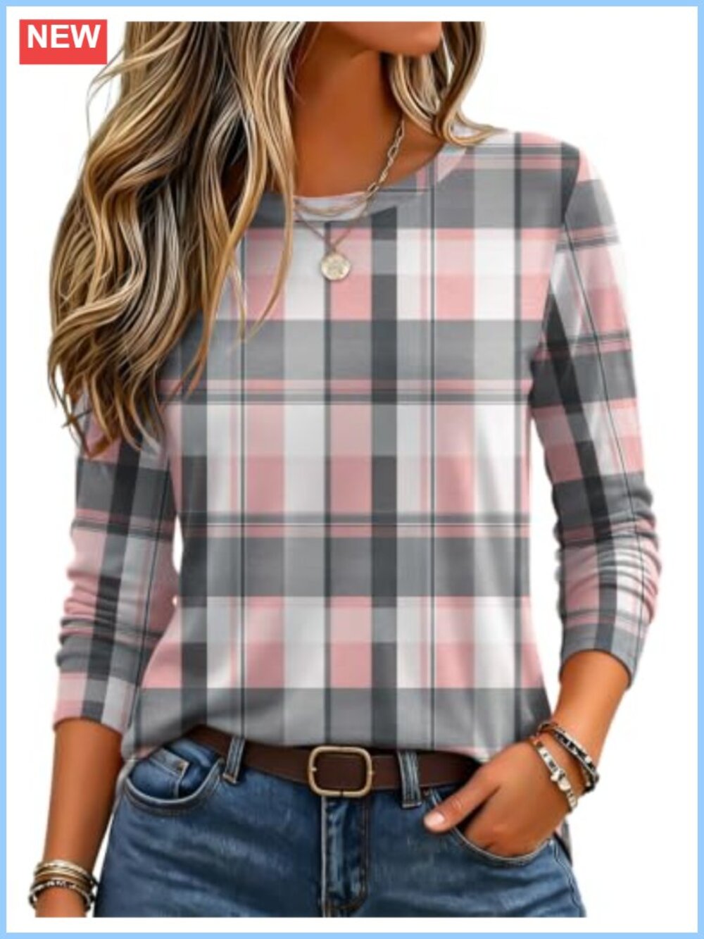 Womens Long Sleeve Crewneck T-Shirt Polyester Viscose Spandex Stretch Casual Top